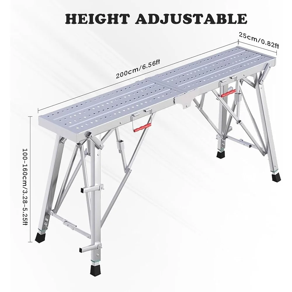 Folding Portable Scaffolding Heavy Duty Steel Adjustable Height Work Platform Anti-Slip Feet Vehicle Cleaning Maintenance Tasks