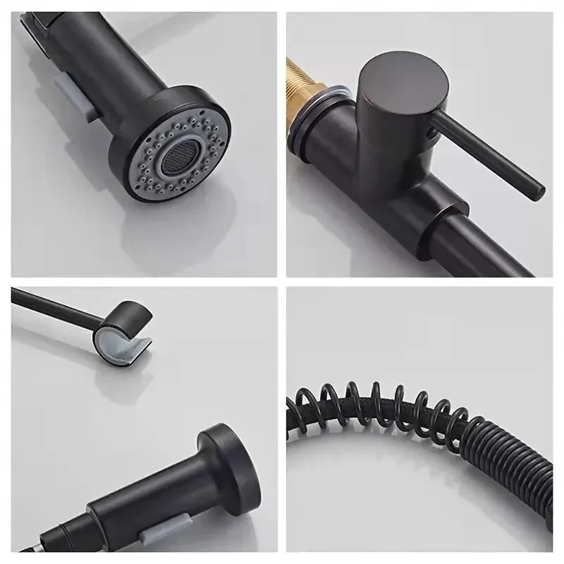 Matt Schwarz Pull Down Küche Wasserhahn Chrom Dual Modi Düse Heiß Kalt Wasser Mixer Kran Wasserhahn Messing Frühling Küche Waschbecken Armaturen