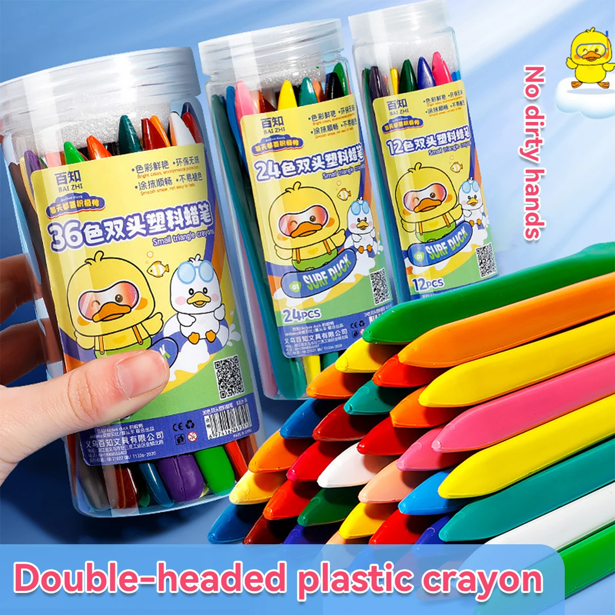 Crayón triangular de doble cabeza Kawaii de 12-36 colores, palos de pintura al óleo para niños, suministros educativos de arte temprano seguros e inofensivos