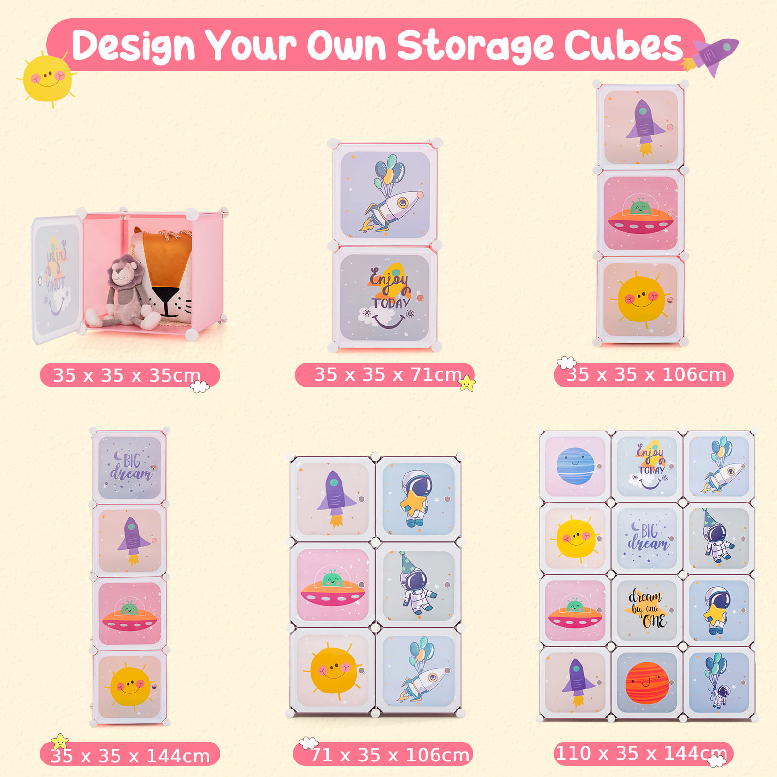 DORTALA Portable Children Wardrobe 12 Cubes Kid Closet Dresser Storage Organizer-Pink