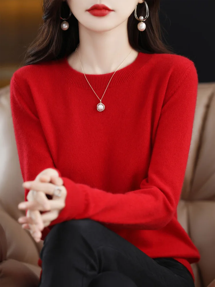แฟชั่น 100% Merino ขนสัตว์ผู้หญิงเสื้อกันหนาว O-คอยาวแขนยาวฤดูใบไม้ผลิฤดูใบไม้ร่วงฤดูหนาว Basic จัมเปอร์เสื้อผ้าเสื้อถักเสื้อ
