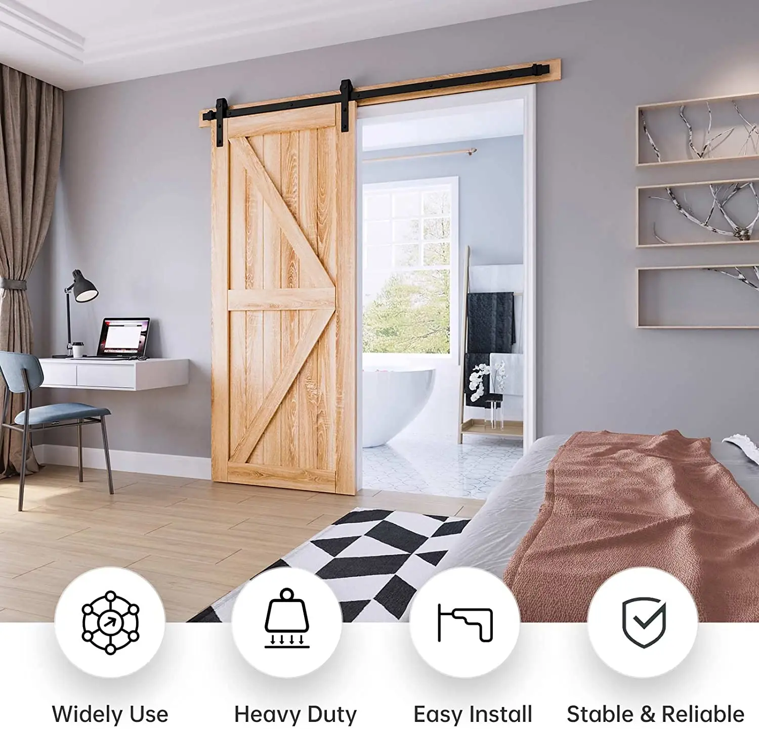6/6.6/9 FT Heavy Duty Sliding Barn Door Hardware Kit Basic J Pulley Slide Smoothly Quietly Easy Install Door Track and Rollers