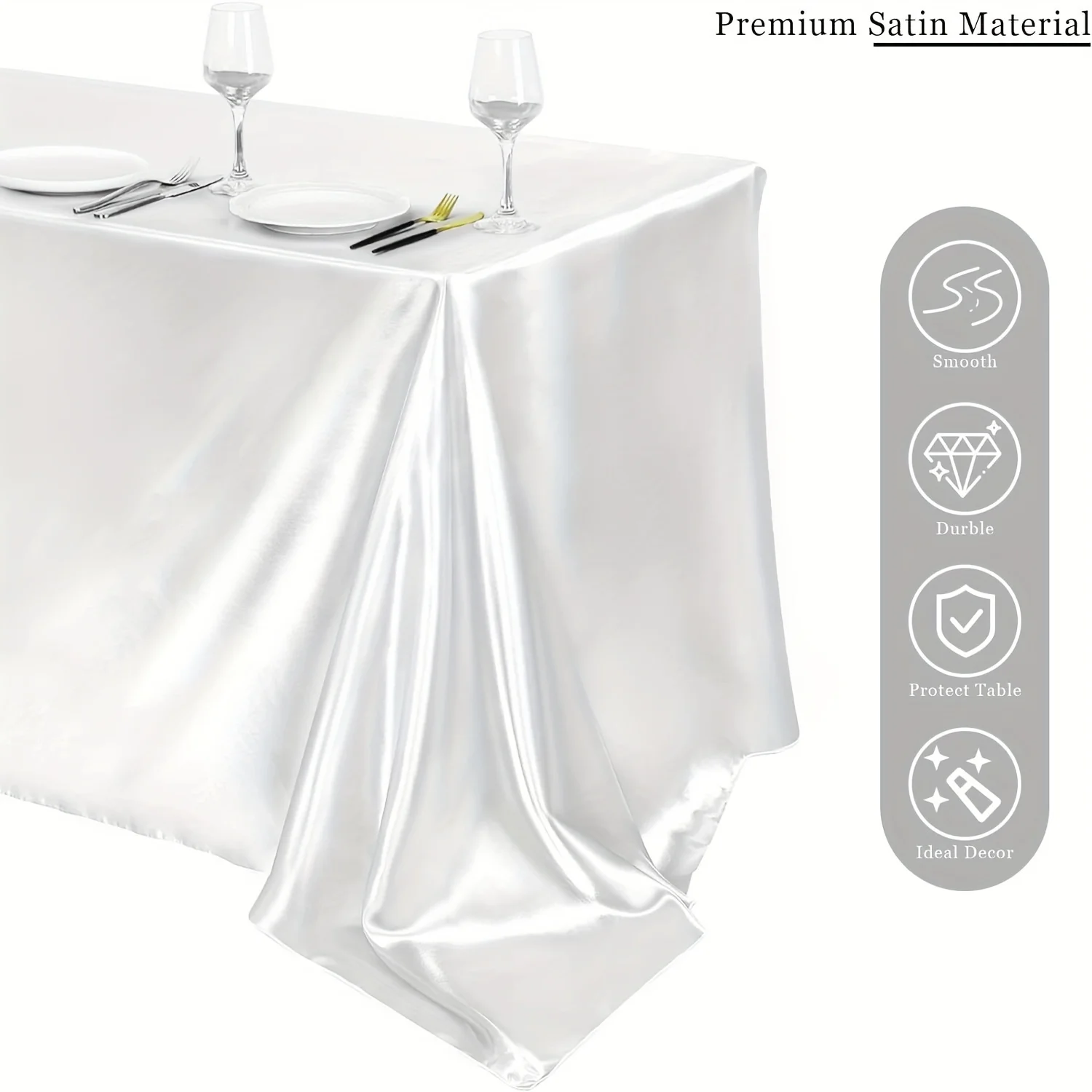 Toalha de mesa retangular de cetim, toalha de mesa branca para casamento, natal, chá de bebê, eventos de aniversário, decoração de banquete, mesa de jantar para casa