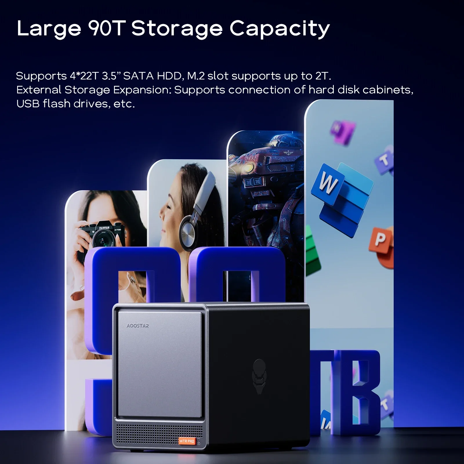 AOOSTAR WTR PRO มินิพีซีพร้อม 4 Bay Nas Intel N150 4C/4T, สูงสุด 3.60GHz, รองรับ 2.5/3.5 "HDD * 4, NVME SSD * 1