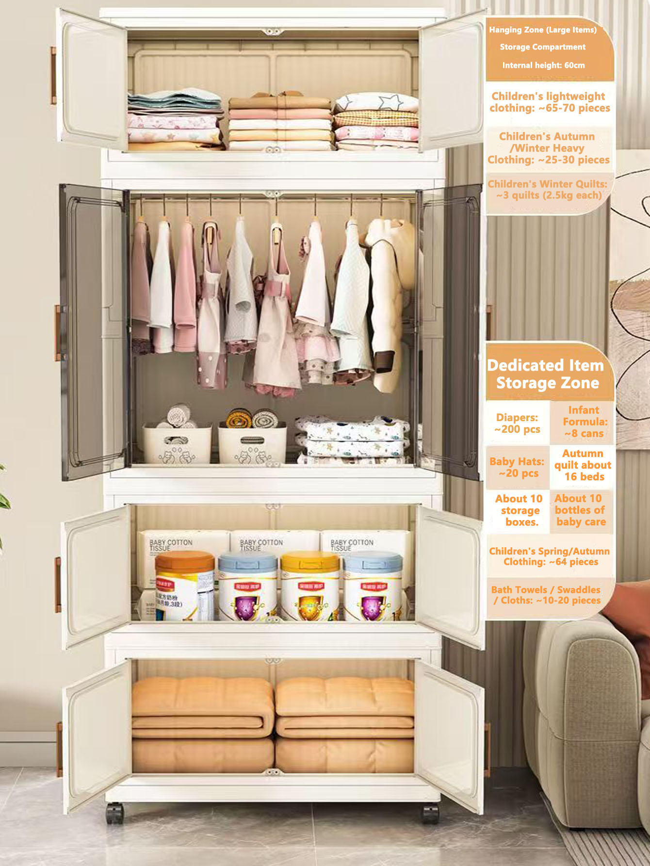 Multi-Functional Folding Storage Cabinet for Home Office Kitchen Bathroom Organizer with Doors White Black Gray