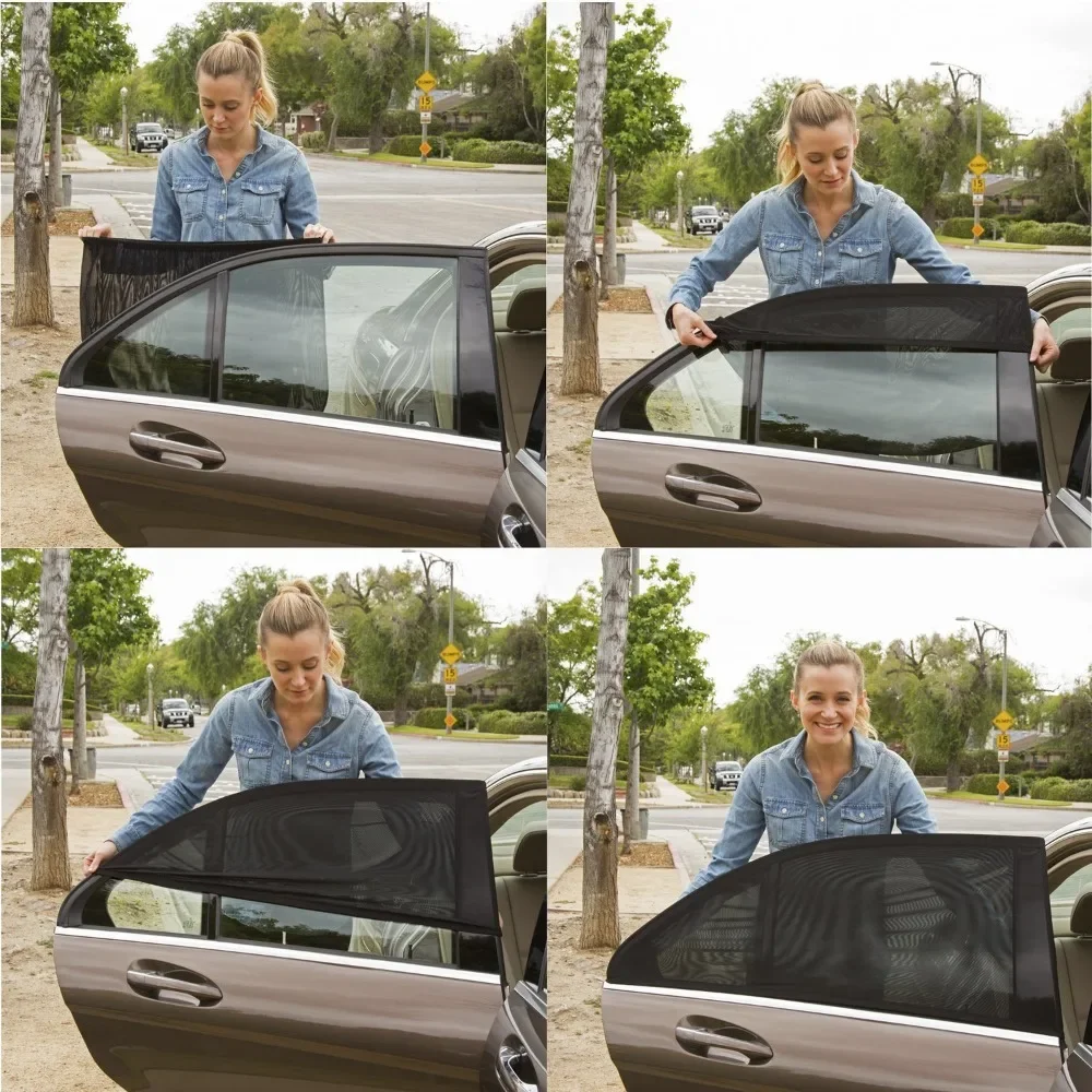 4PCS Car Sun Shade Mesh SUV Window UV Protect Curtain Cover Auto Covers Front Rear Side Cars Mosquito Net Sunshade Window Mesh