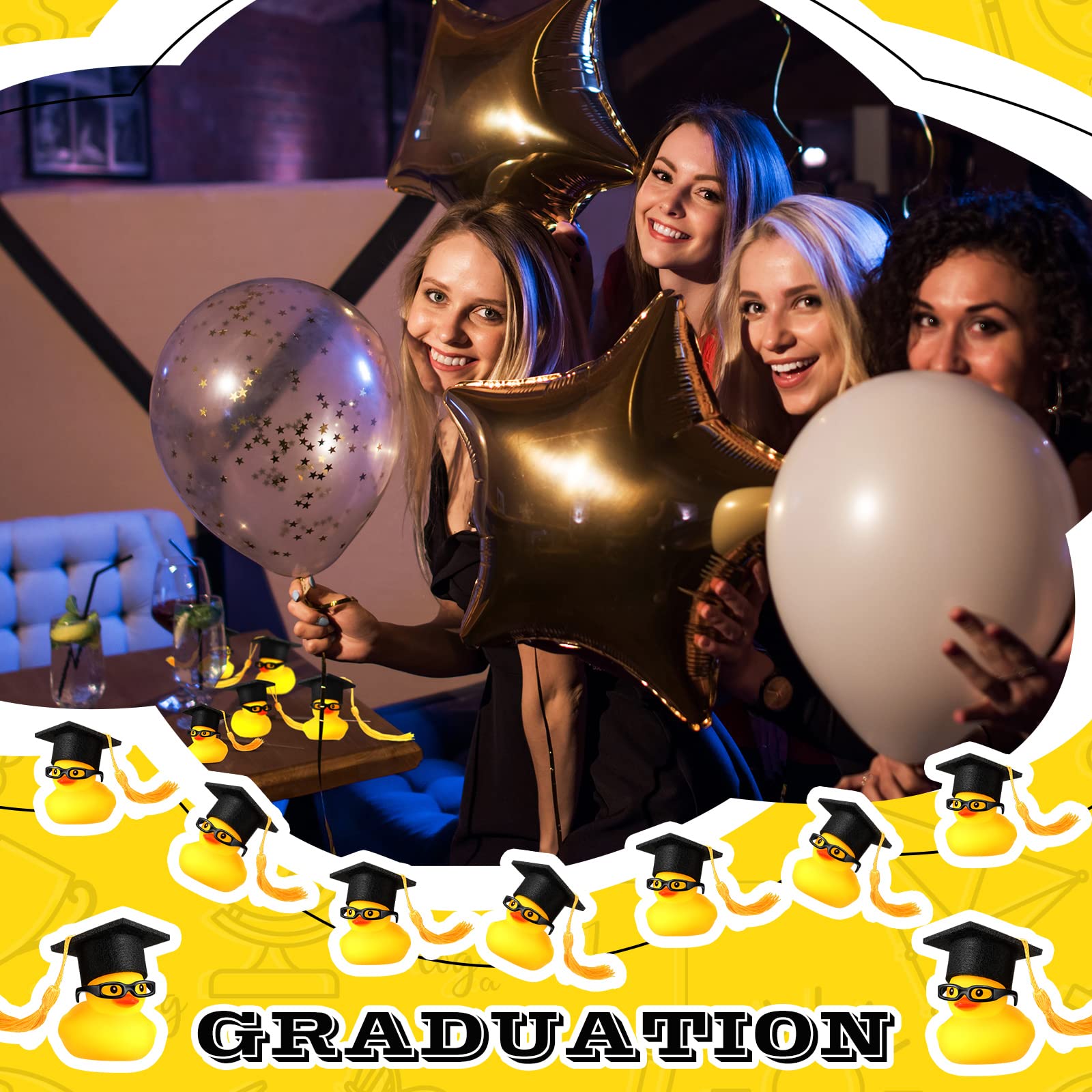 48PC Graduation Rubber Ducks Graduation Gift  Duck Party Bath Duck for Student Graduation Gifts Party Favor Cap