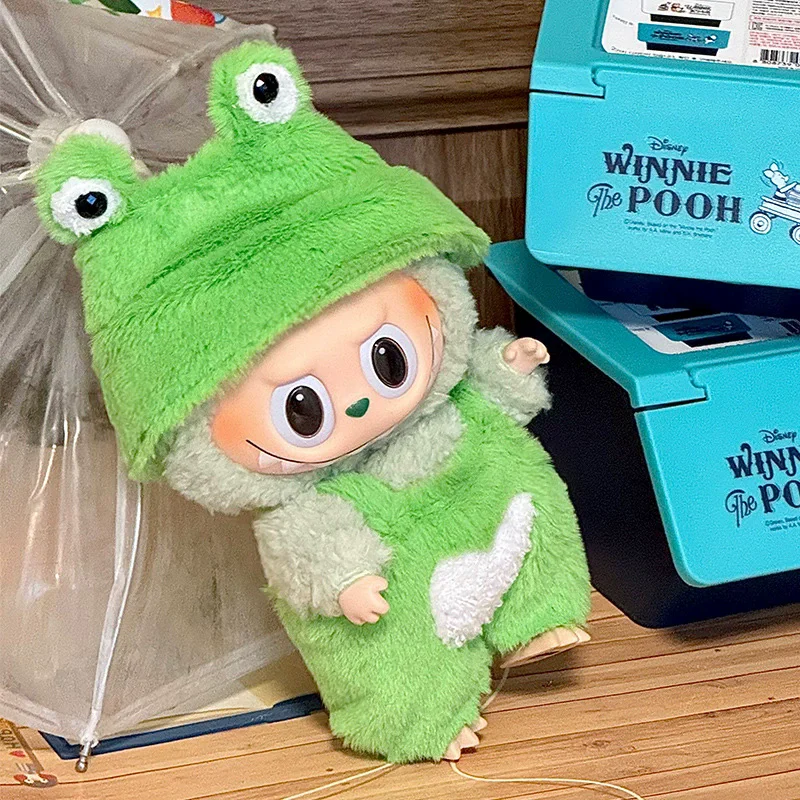 17 cm Mini-Puppenkleidung, Outfit-Zubehör für Labubu V1 V2, gestreifter Overall, coole, hübsche Kleidung, Geschenk