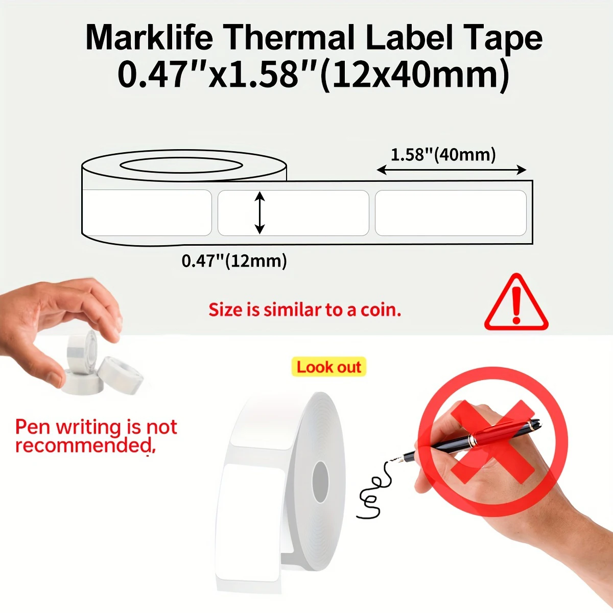 Marklife 12*40mm naklejka termiczna kompatybilna z Marklife P12 P15 M1 dla Phomemo D30 Q30 DELI Q2 etykieciarka 160 sztuk/rolka