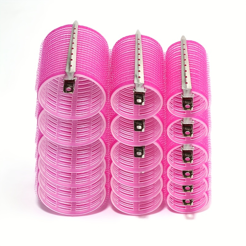 28 unids/set de juegos de rodillos para el cabello, 18 Uds. De rizadores de pelo autoagarre de plástico, rodillos para el cabello de 3 tamaños, 10 Uds. Clips de Metal, herramientas de peluquería DIY