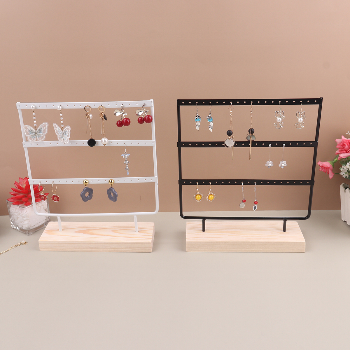 57ホールスタンド,ジュエリーディスプレイ,イヤリング,木製ベース,収納ラック付きのペンダント