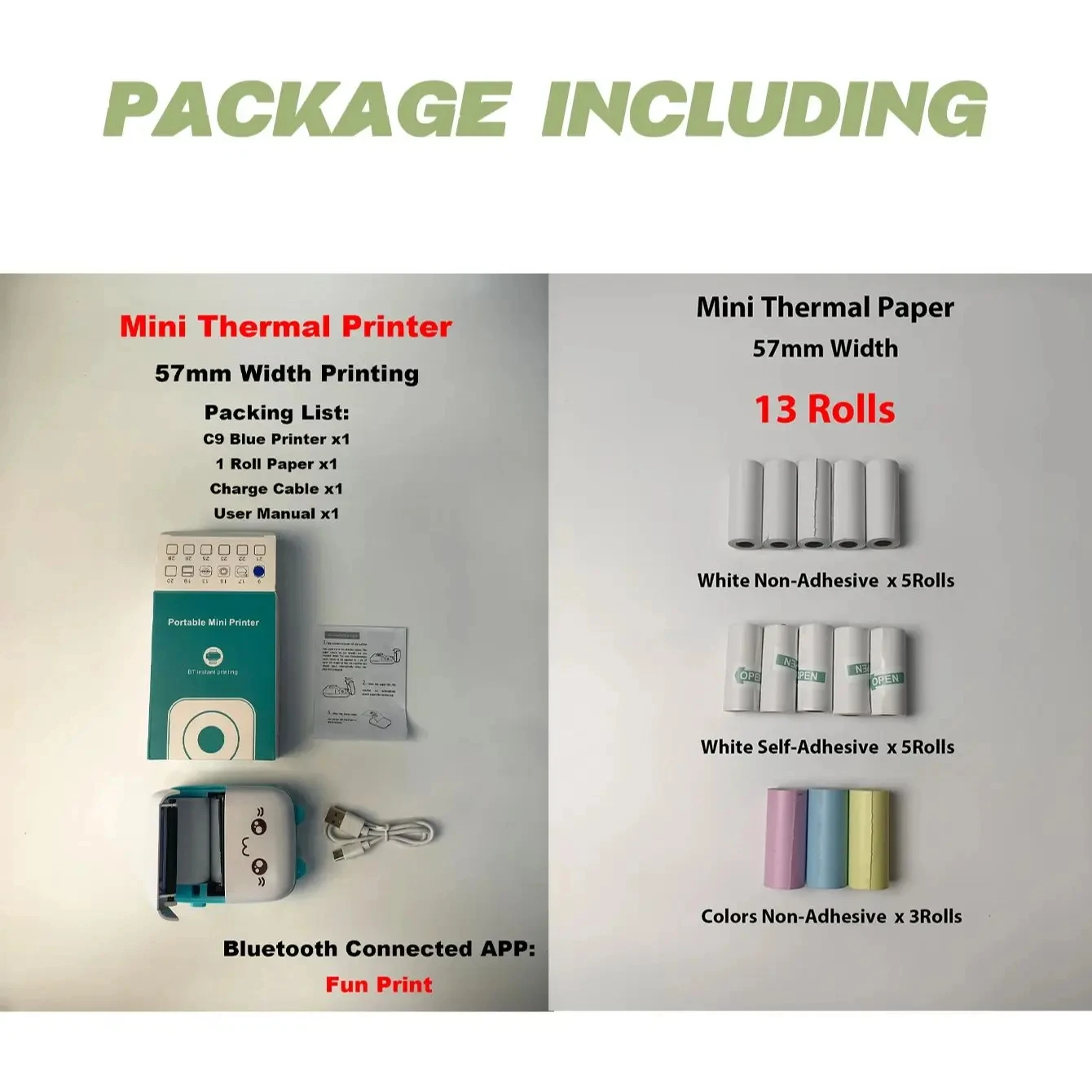 Portable Mini Thermal Printer with 13 Rolls Papers Wireless For paperang Photo Label No Ink Print Memo Wrong Question Printing