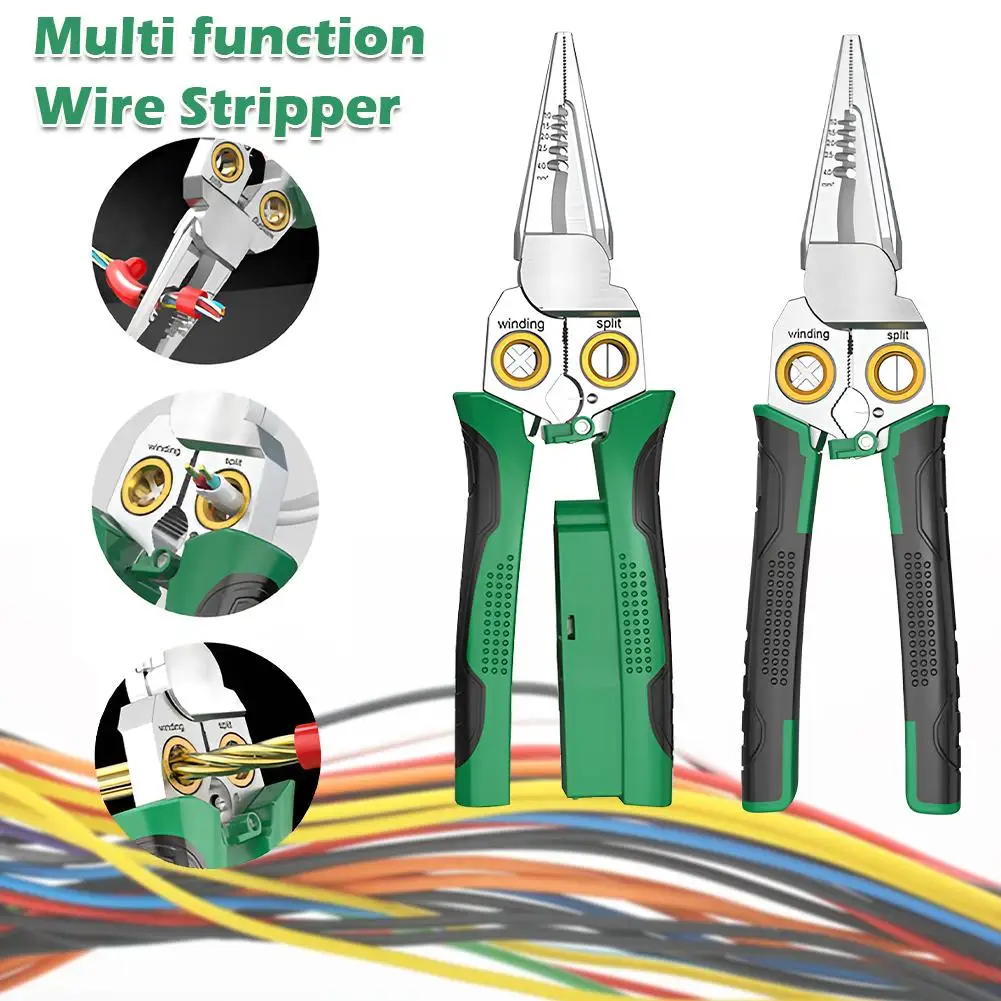 KITPIPI Multi Function Wire Stripper Steel Electrician Crimping Clamper Wire Winding Cutter Tool Splitting Pliers