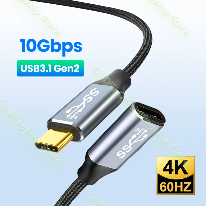 Удлинительный кабель USB C 3.1 Gen2 10 Гбит/с Тип C к C PD 100 Вт QC4.0 3.0 5A Кабель для быстрой зарядки для MacBook Pro 4k 60 Гц Видеокабель