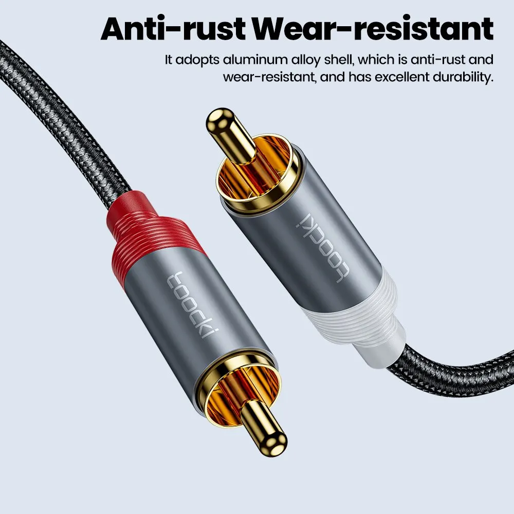 Toocki rcaケーブル3.5mmジャックから2 rca auxオーディオケーブル3.5mmから2rca男性用アダプタースプリッターテレビボックス用アップルテレビスピーカーワイヤーコード