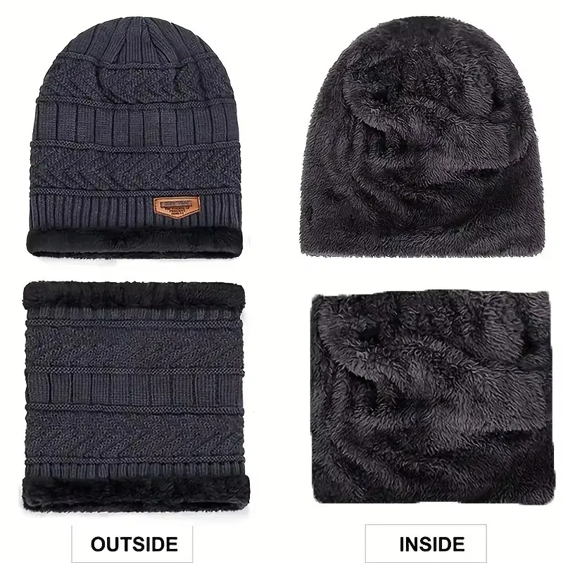 Gorro a prueba de viento para hombre, bufanda, guantes, conjunto de tres piezas para viajes al aire libre, gorro de punto cálido de lana polar, deporte de ciclismo, cálido y a prueba de frío, invierno
