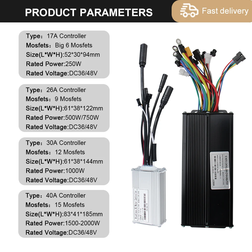 Three-Mode Ebike Controller 17A 26A 30A 40A 36V/48V with Learning Function S866 LCD Display 350W-1000W Motor