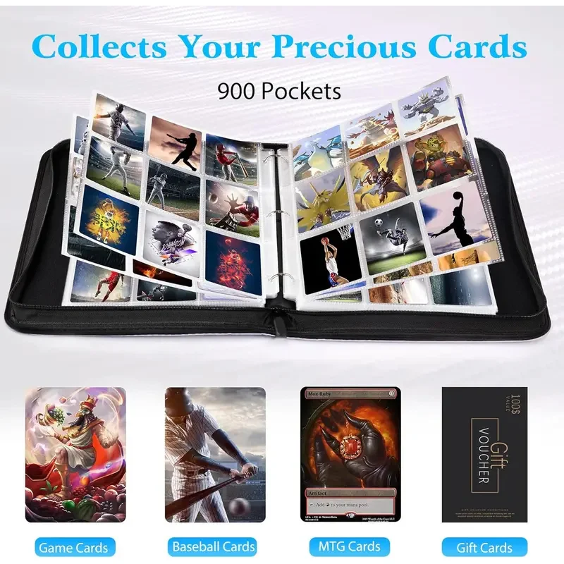 900 Pocket Zipper Card Binder - Double Sided TCG/CCG Card Holder, Portable Storage Case with Zipper