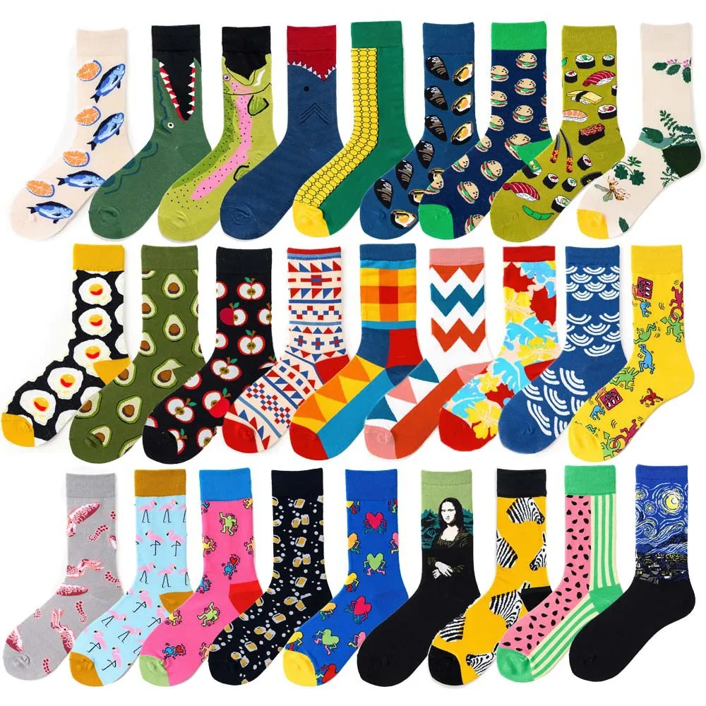 Calcetines felices Unisex con personalidad a la moda de algodón para hombre, medias felices para monopatín callejero, frutas, comida, perros, Harajuku, regalo informal para hombre