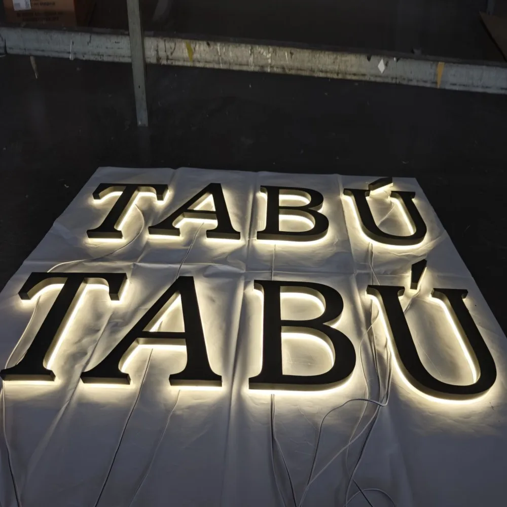 Insegne con lettere a LED retroilluminate personalizzate per esterni in acciaio inossidabile, segnaletica per negozi con illuminazione posteriore a LED, lettere con nome pubblicitario a LED illuminate con halo