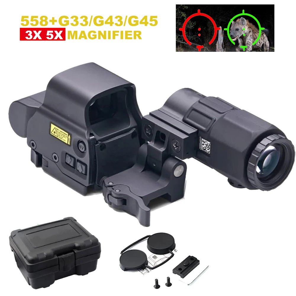 558+G43 Holographisches Kollimatorvisier 558+G33/G45 Red Dot Optic Sight Taktische Jagdausrüstung mit/20 mm Schienenhalterungen und schnell abnehmbarem Hebel