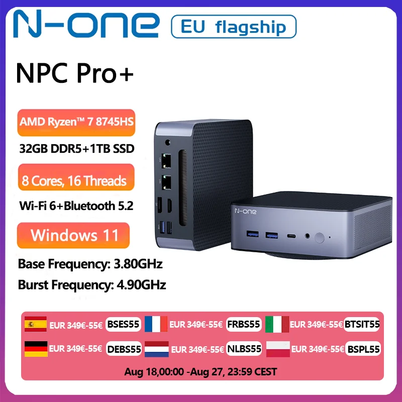 N-one NPC Pro+ Mini-PC Windows 11 Pro AMD Ryzen 7 8745HS 32 GB DDR5 1 TB SSD Desktop-Computer Wi-Fi 6 2*2,5G RJ45 1*HDMI 1*Typ-