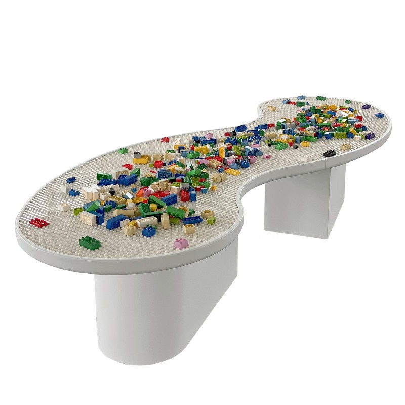 Juego de muebles de madera para niños, mesa de juguete, bloques de construcción