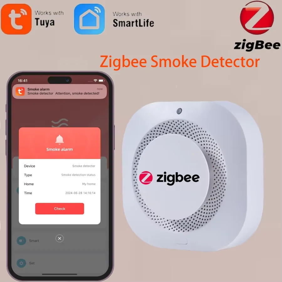 Tuya Zigbee Smoke Detector Smart Fire Fire Protection Home Security Alarm Sound Light Alarm with Zigbee Hub Smart Life APP