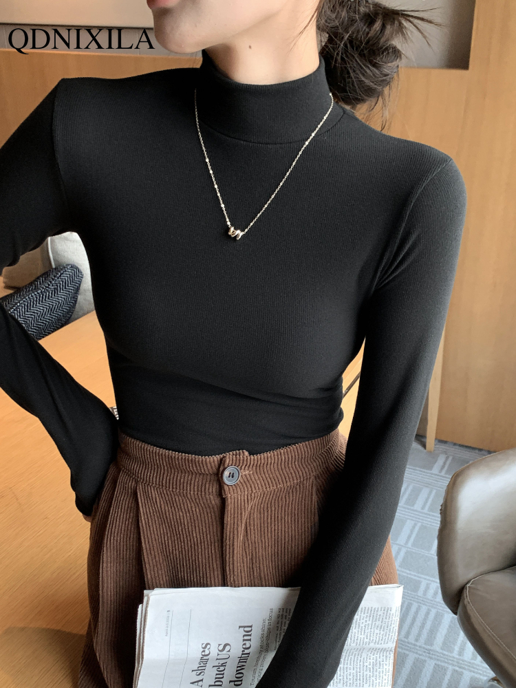 Maglione pullover a collo alto lavorato a maglia da donna Elegante moda coreana Top a maniche lunghe Maglione termico slim fit Maglieria casual