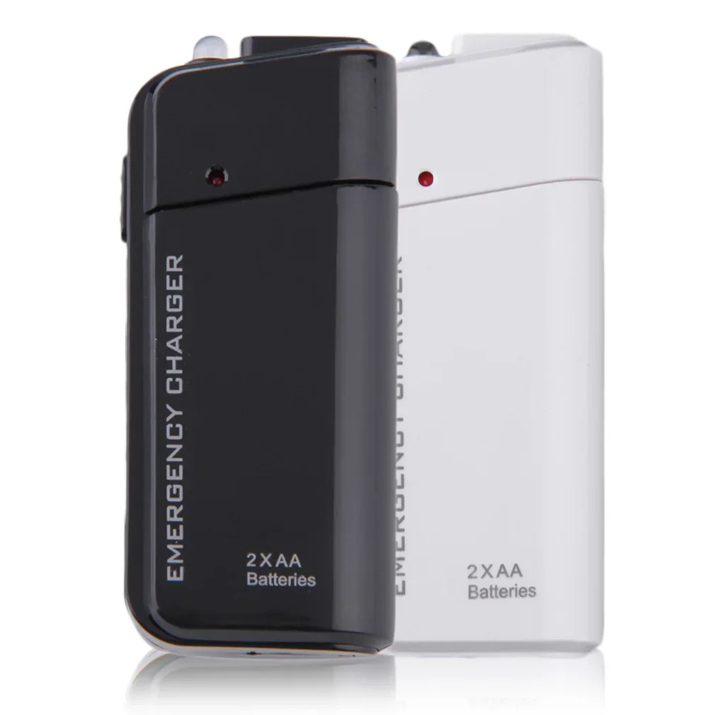Universal portátil USB de emergencia 2 AA extensor de batería cargador banco de energía caja de suministro para iPhone teléfono móvil MP3 MP4 negro blanco