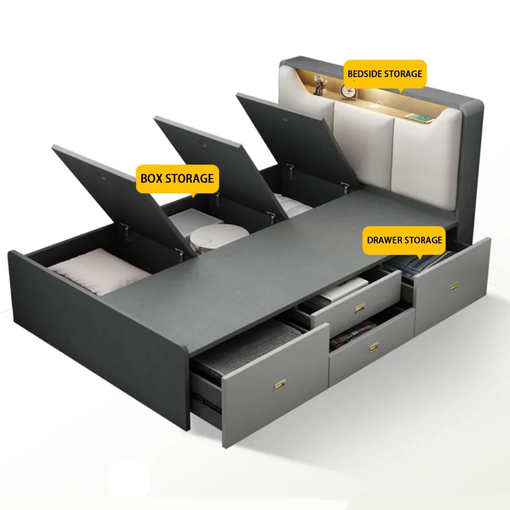 โมเดิร์นเฟอร์นิเจอร์ประหยัดพื้นที่ห้องนอน Functional Storage เดี่ยวคู่เด็กเตียงคู่