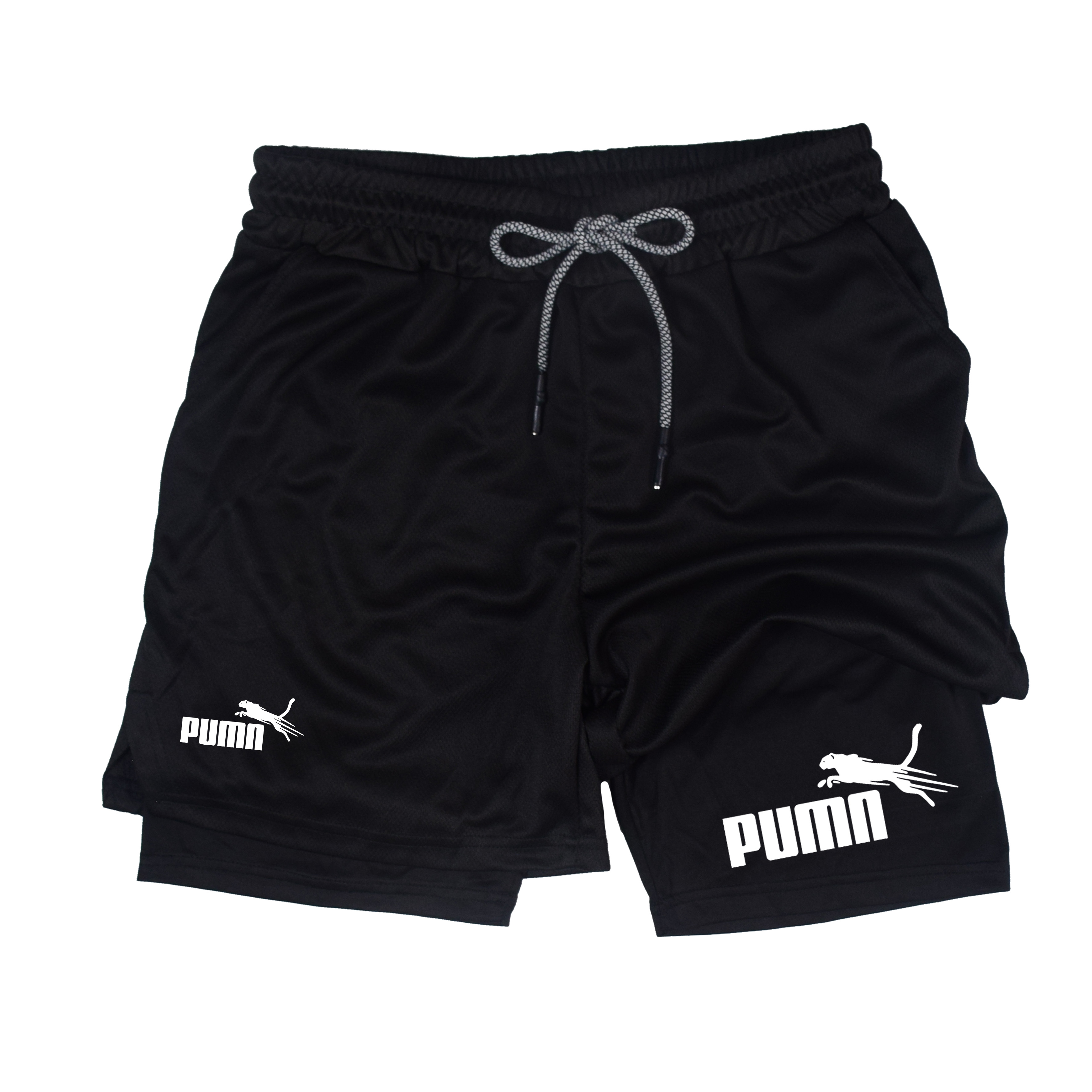 Pantalones cortos transpirables de doble capa dos en uno de verano, pantalones cortos de compresión elástica para hombre, pantalones cortos multifuncionales de secado rápido M-3XL