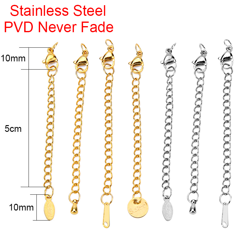 10 шт., никогда не выцветает, удлиненная цепочка из нержавеющей стали с PVD-покрытием и застежками-лобстерами, удлинитель хвостовой цепи для изготовления ювелирных изделий своими руками