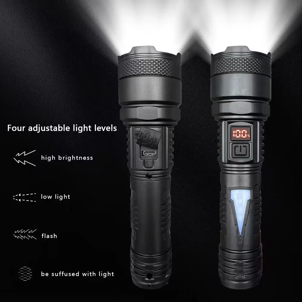 Superhelle LED-Taschenlampe, wiederaufladbare Taschenlampe, tragbarer Suchscheinwerfer, Outdoor-Campingleuchte mit intelligentem elektrischem Display