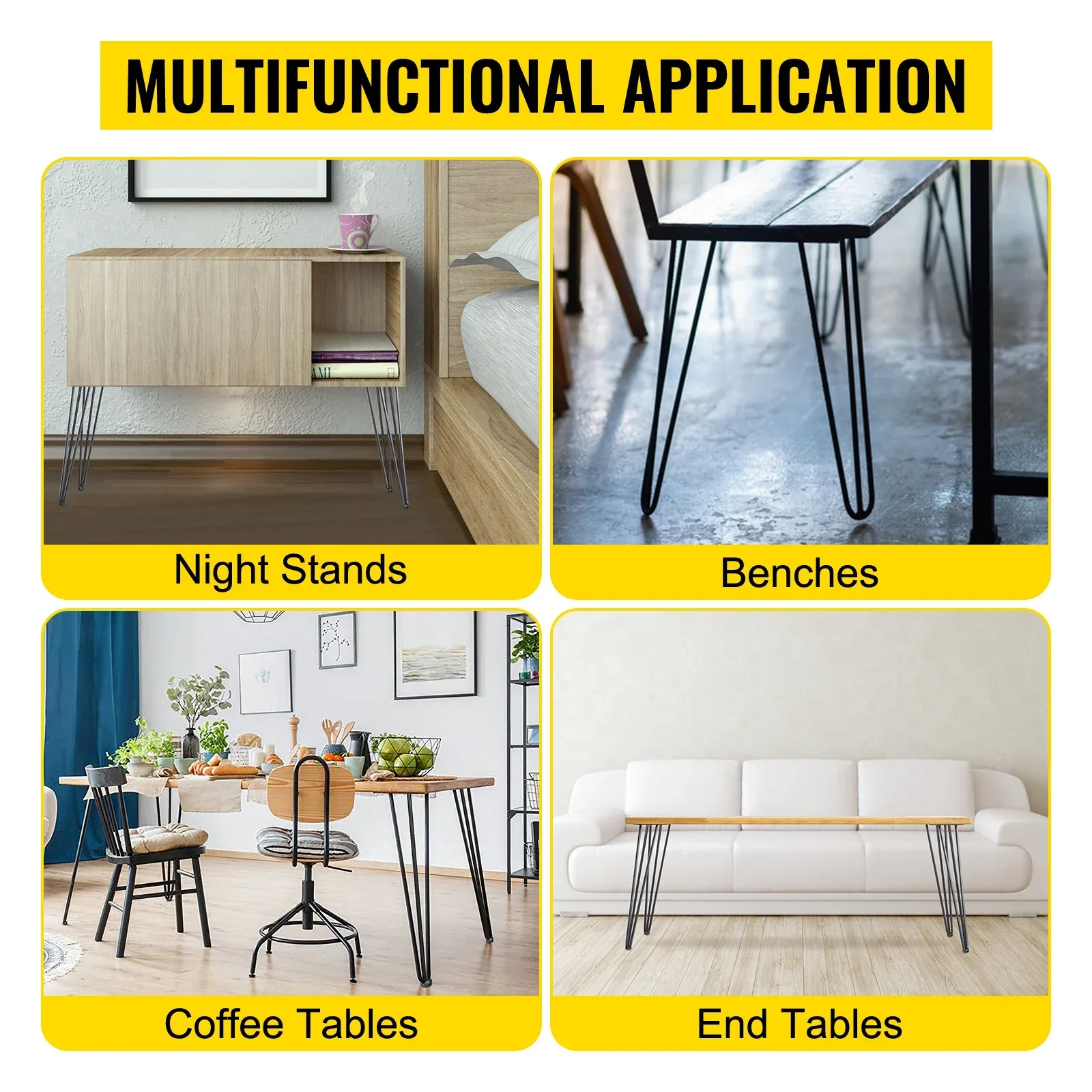 VEVOR-Pieds de Table en Métal de 16 à 40 Pouces, 3 Épingles à Cheveux, Accessoires de Meubles pour Banc de Maison, Salle à Manger, Table Basse, 4 Pièces