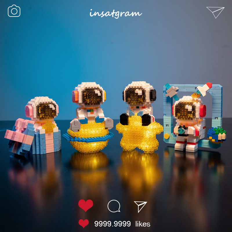 Blocs de construction à micro particules, espace créatif aérospatial brillant, figurine d'astronaute avec lumière, ensemble de briques à monter soi-même, jouets pour enfants, cadeau