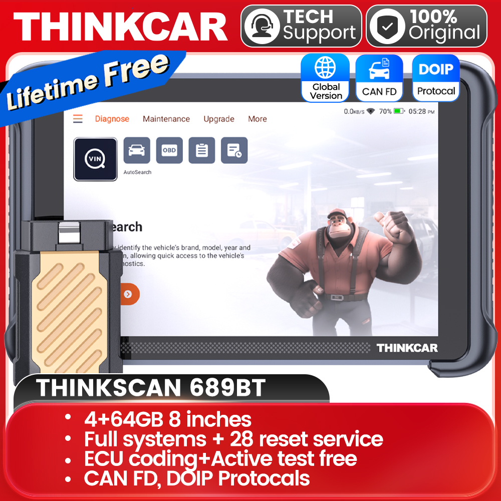 THINKCAR THINKSCAN 689BT CANFD&DOIP Escáner OBD2 Herramienta de diagnóstico de todos los sistemas, codificación ECU bidireccional, 34 servicios, actualización gratuita de por vida a través de WiFi, 4+64 GB