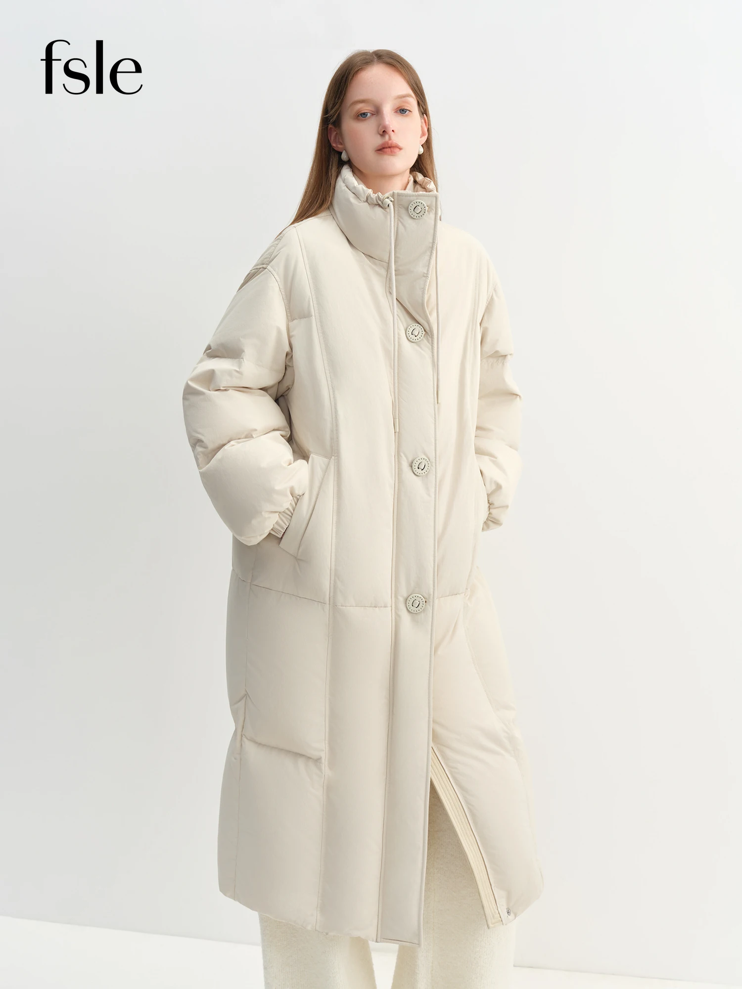 FSLE hiver femmes mi-long doudoune avec col montant Style coréen doudoune ample coupe chaude douce vêtements d'extérieur