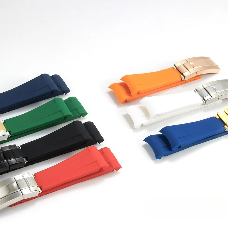 High Quality Black Green Red Blue White Colored Style Silicone Watchband Curved Interface for Rolex Datejust Submariner Strap