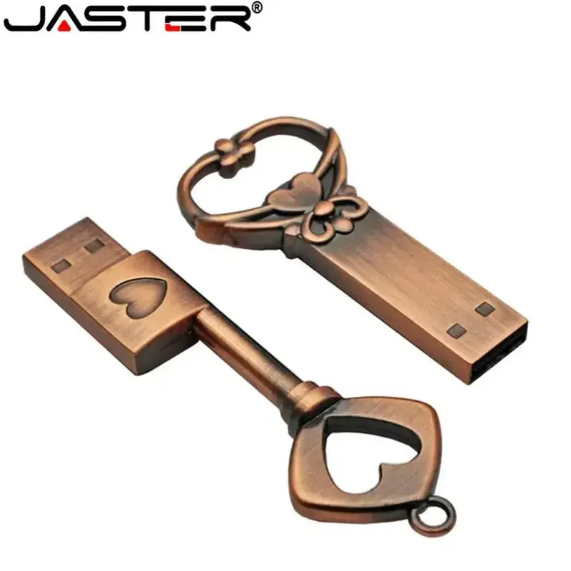 JASTER Медный ключ в форме сердца в форме любви, USB-флешка, флэш-накопитель, 4 ГБ, 16 ГБ, 32 ГБ, 64 ГБ, металлические ключи, память, подарок на свадьбу