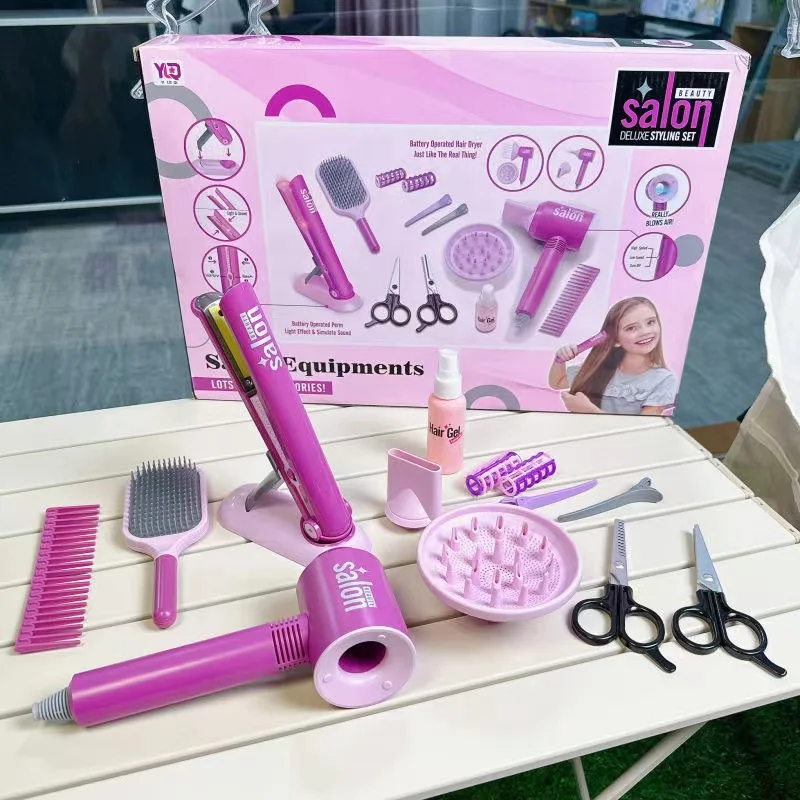 Juego de maquillaje de belleza para el cabello para niños, secador de pelo de simulación para niñas, herramienta de estilismo de moda, juego de simulación, juguetes para niños, regalo para casa