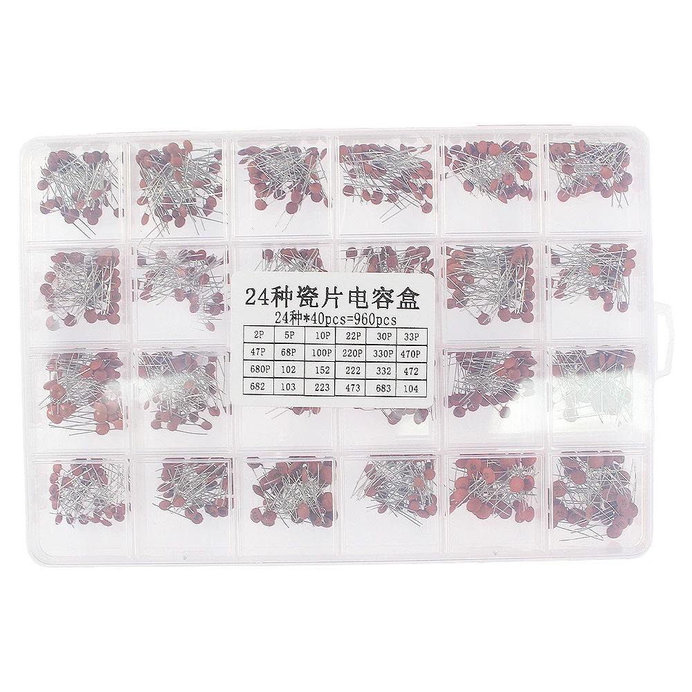 Kit surtido de condensadores cerámicos, 300/960 Uds., 2pF ~ 0,1 μF, Kit de muestra de condensadores para electrónica DIY, creación de prototipos de reparación de PCB
