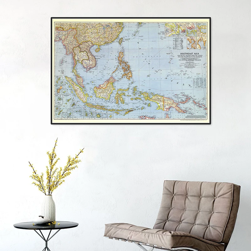 A2ขนาด World แผนที่รายละเอียดเอเชียตะวันออกเฉียงใต้1944โปสเตอร์แผนภูมิ Retro กระดาษคราฟท์กระดาษแผนที่ World อุปกรณ์สำนักงาน