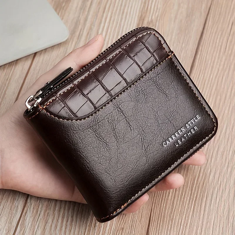 Leder-Herren-Geldbörse, luxuriöse Herren-Geldbörse, männlicher Reißverschluss, Kartenhalter mit Münzfach, RFID-Geldbörsen, Geschenke für Männer, Geldbeutel