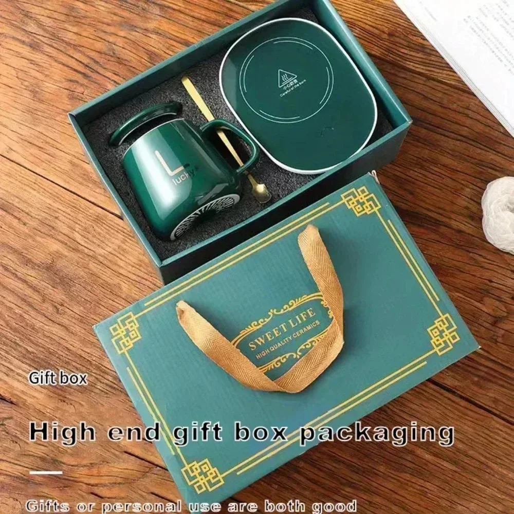 Caneca conjunto de presente de natal simplicidade prático termostato copo multi cenário aplicar canecas de cerâmica quentes com colher e sacos organizadores
