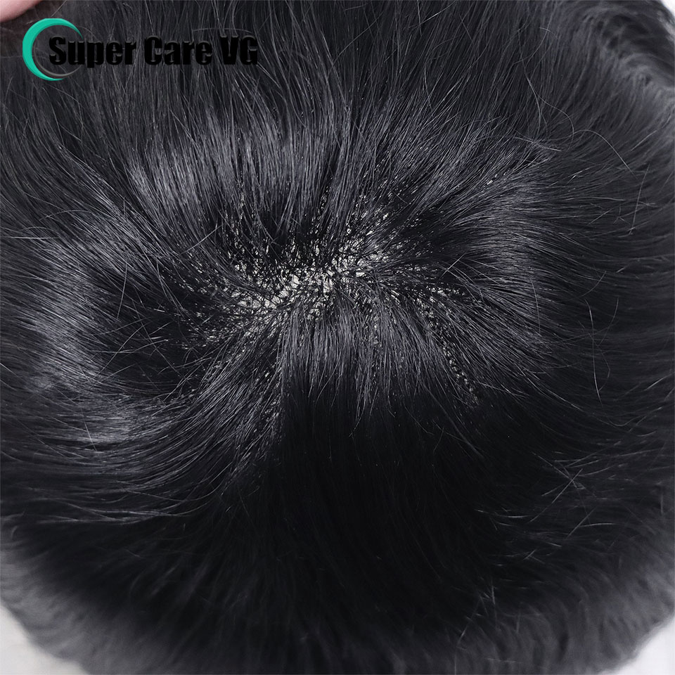 6*8/ 6*9/ 7*9 Mono fin respirant avec toupet en PU pour hommes # 1B 6 pouces perruque pour hommes toupet de cheveux humains systèmes de remplacement pour hommes unité perruque