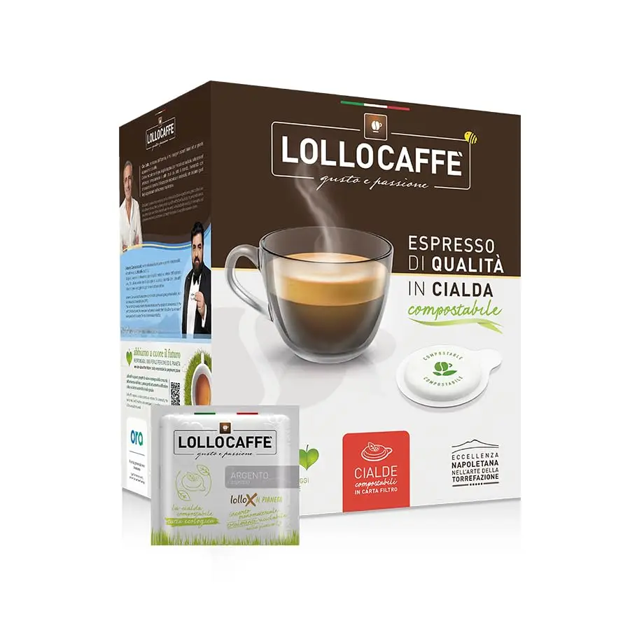 Café gaufré compostable Lollo, mélange d'argent, 600 dosettes, système ESE
