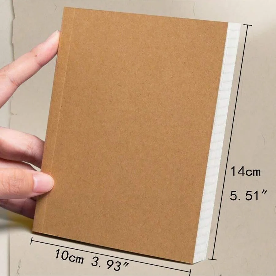 A6 Pocket Thickened Notebook 256 Pages 128 Sheets Line Blank Grid Inner Pages Kraft Paper Cover Small Notepad Book