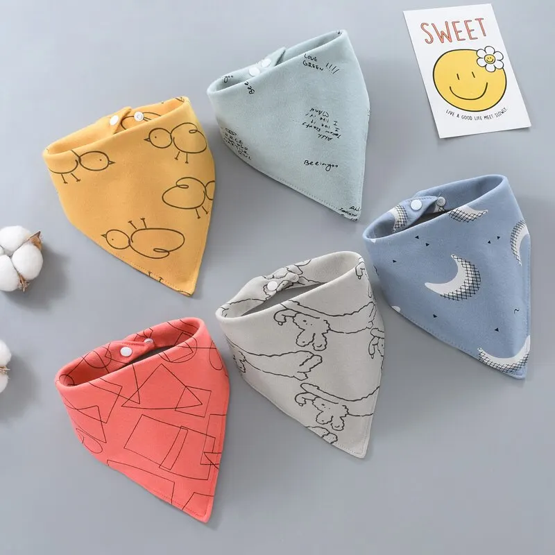 5 ชิ้นผ้าฝ้ายผ้าพันคอกันน้ํา Bibs ผ้าเช็ดตัวเด็กผ้าพันคอสามเหลี่ยมทารกแรกเกิดเด็กชายหญิงดูดซับผ้า Bib ผ้าพันคอน้ําลาย
