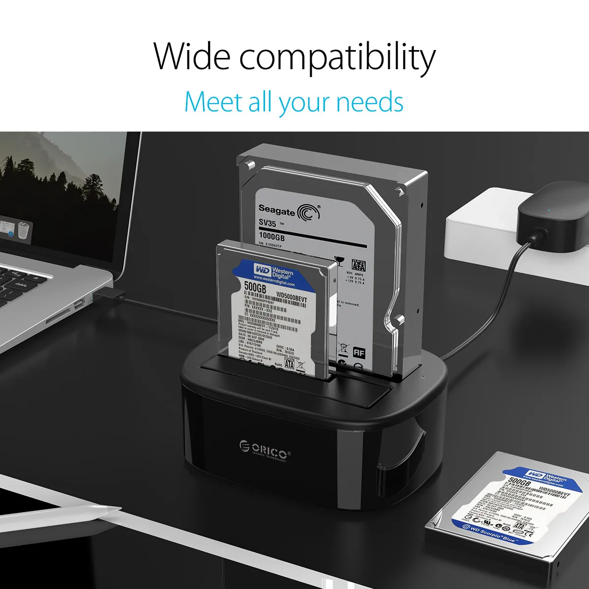ORICO Dual-Bay Hard Drive Docking Station สําหรับ 2.5/3.5 นิ้ว HDD SSD SATA USB 3.0 HDD Docking Station พร้อม 12V3A Power Adapter